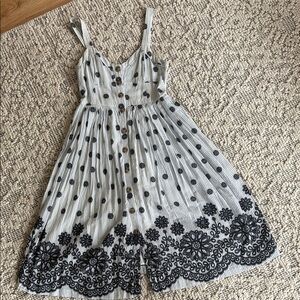 Blue and White Striped Dress with Floral Embroidery